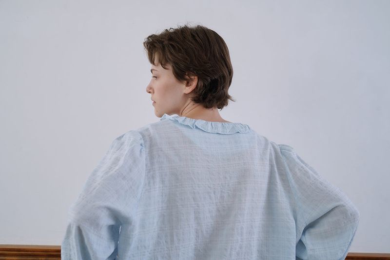 Ruffle shirring blouse_skyblue