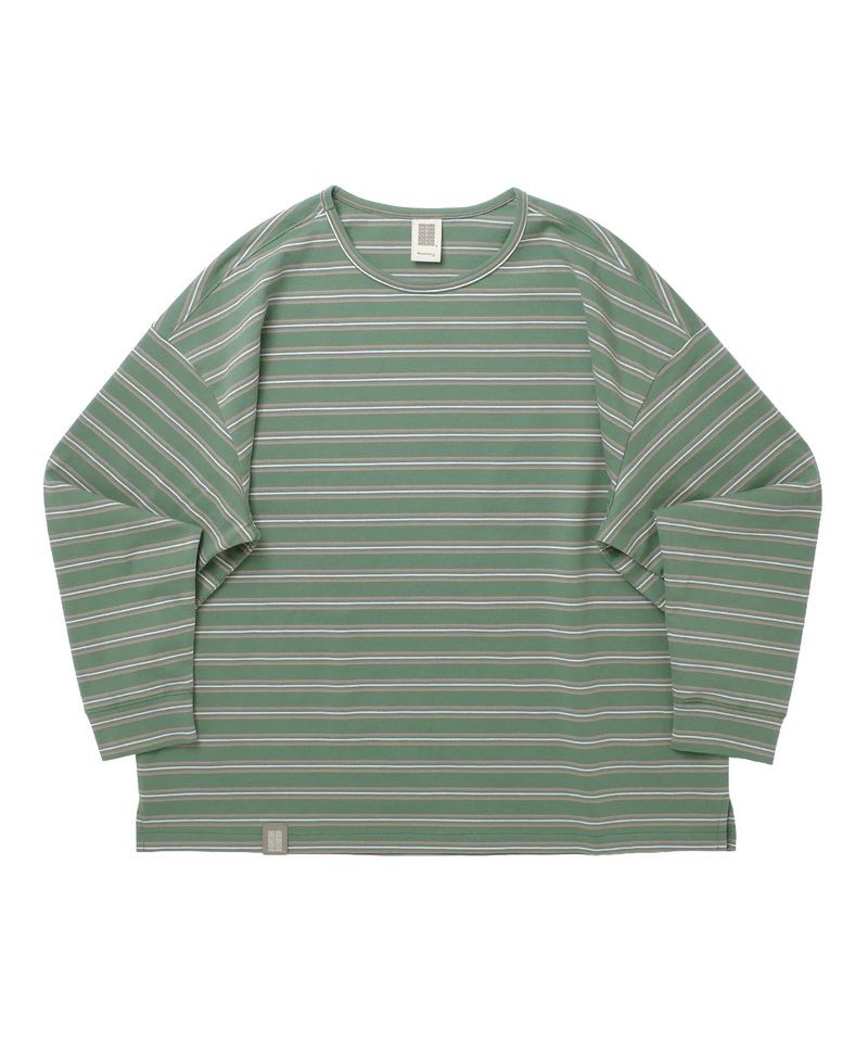 A NOTHING（アナッシング）の「ストライプ バインディングネック ボックス ティー (Sage Green)（トップス）」