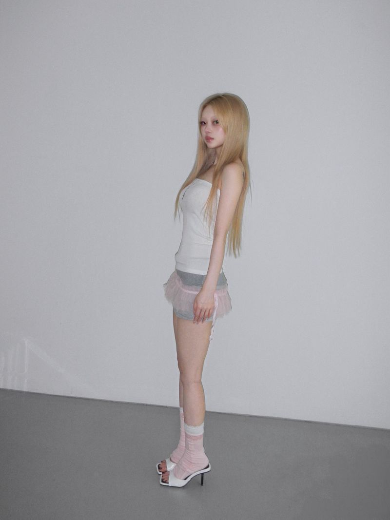 pleats mesh shirrin  top(3 color) 