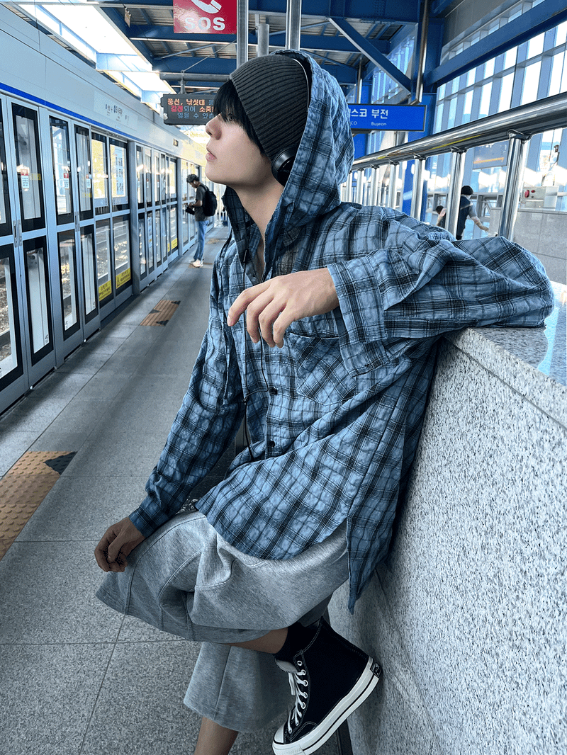 COSYHARU（コシハル）の「アーロン リネン チェック フード付きシャツ（トップス）」