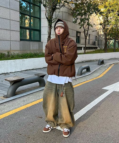 Oversized Two-Way Washed Puffer Jacket (6oz)