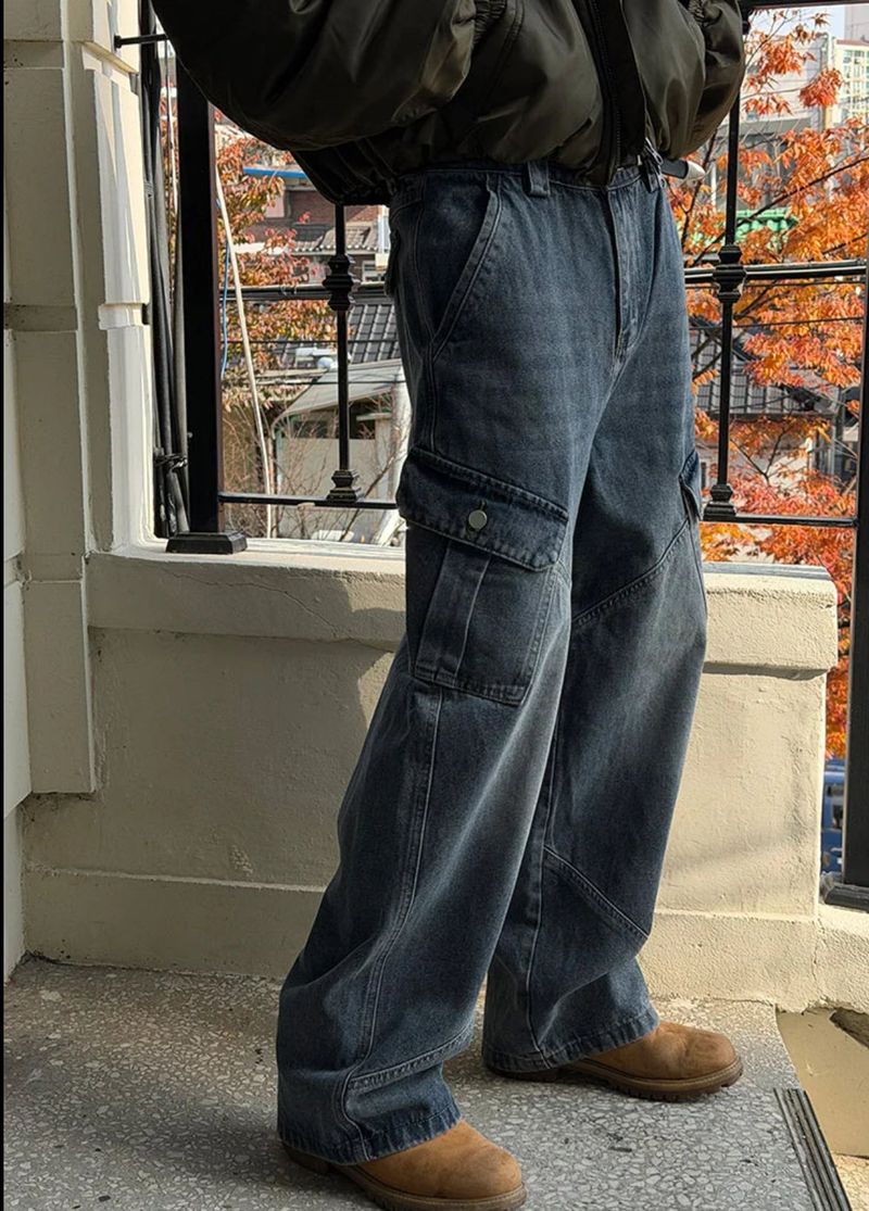 [Unisex] Dyeing denim cargo pants(2color)