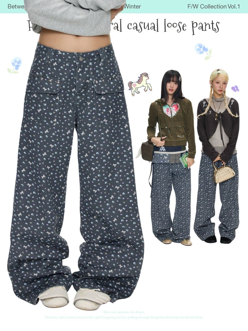 BETWEENAND（ビトゥウィーンアンド）の「BETWEENAND フローラルプリント ルーズカジュアルパンツ（パンツ）」