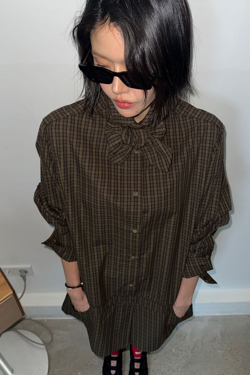 Loventina（ラヴェンティナ）の「LOW LINE CHECK JUMPSUIT_BROWN（Dresses）」