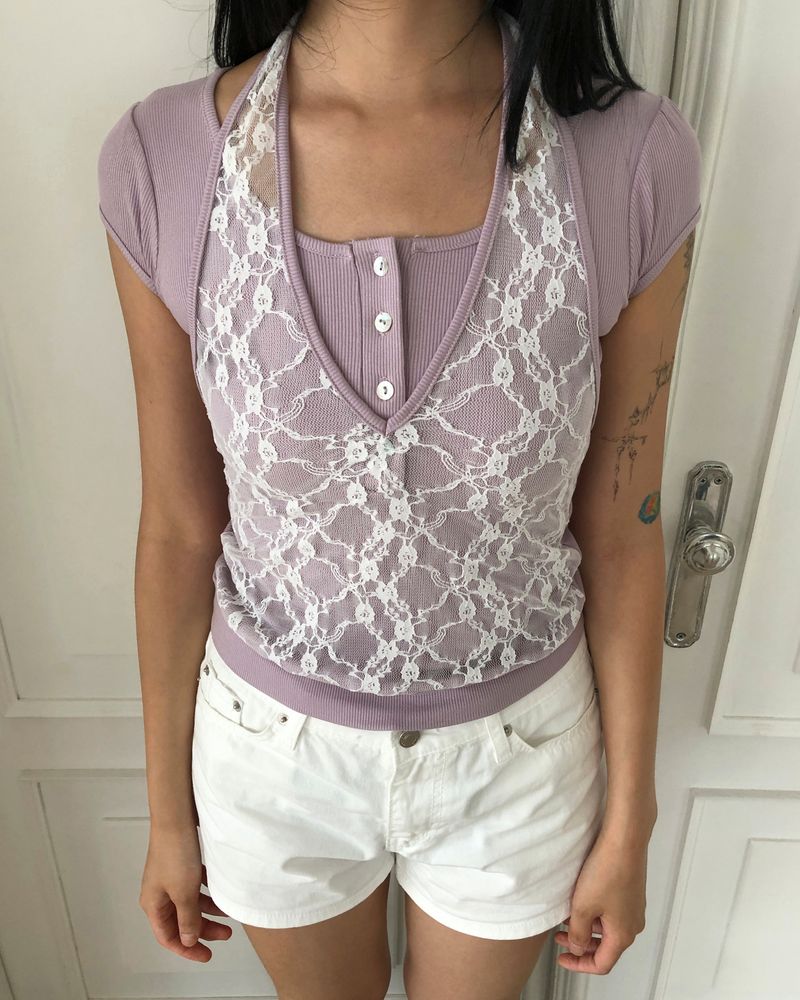 Byuring Halter-Neck Short-Sleeve T-Shirt