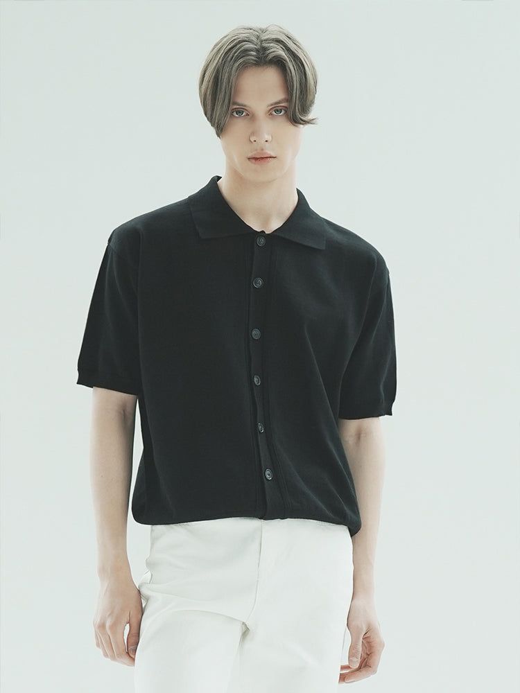 WAAR(ワル)の「T1015 OPEN SHORT-SLEEVED KNIT_BLACK(Tops)」