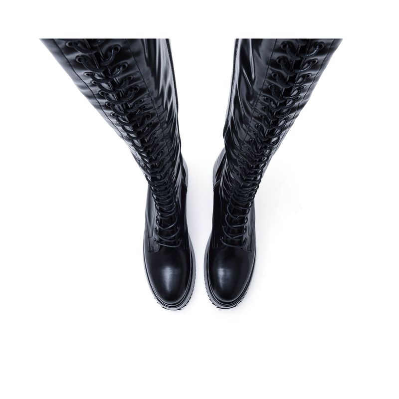Platform Lace-Up Long Boots(Black)