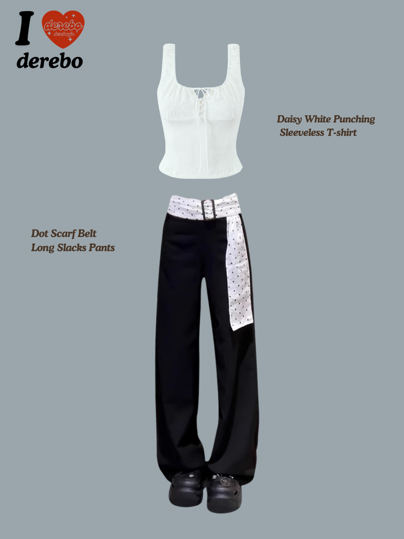 Dot Scarf Belt Long Slacks Pants