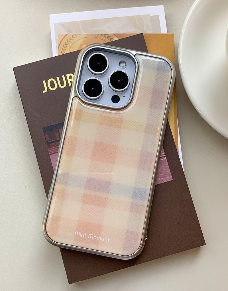[MADE]コージーチェック シルバー エポキシバンパー iPhoneケース