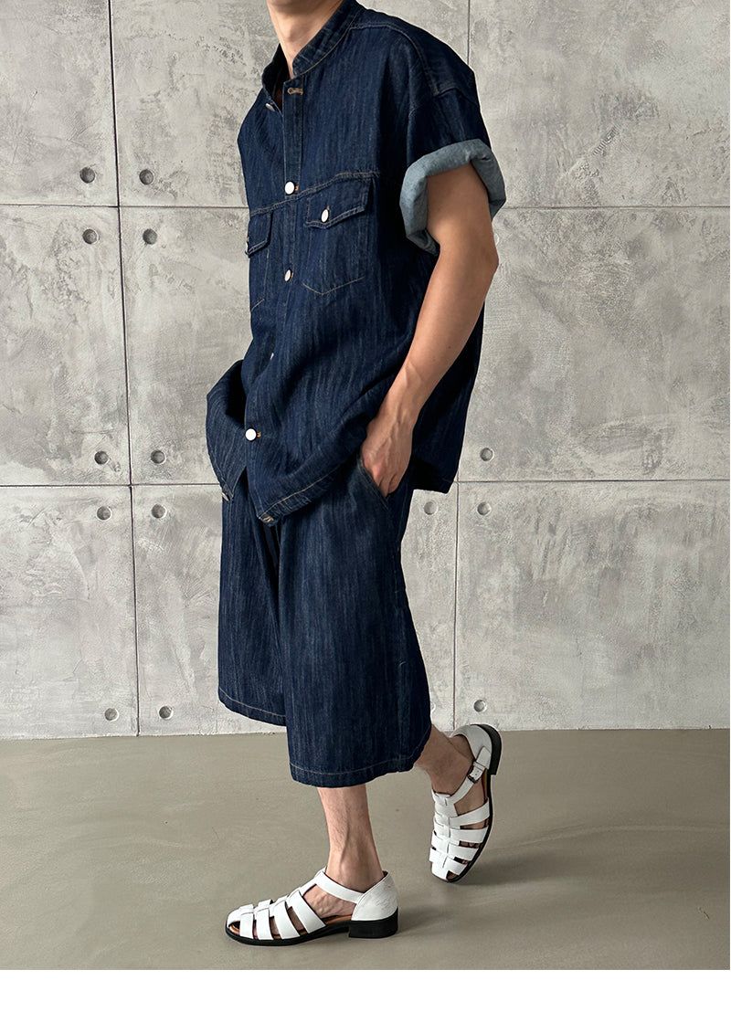 [SET UP] String denim bermuda pants (2color)