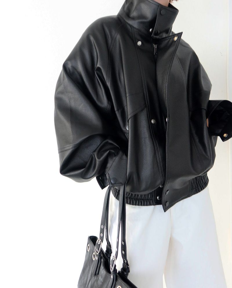 Laurent high neck leather jacket