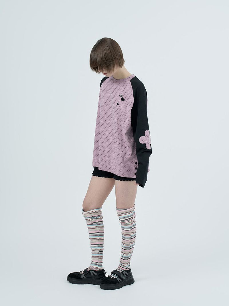 patched raglen t-shirts / blueberry