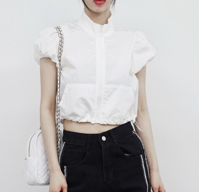 Amuah Crop String Half Zip-Up