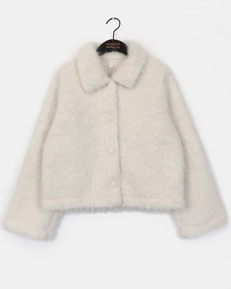 Venett Round Button Fur Short Jacket Coat