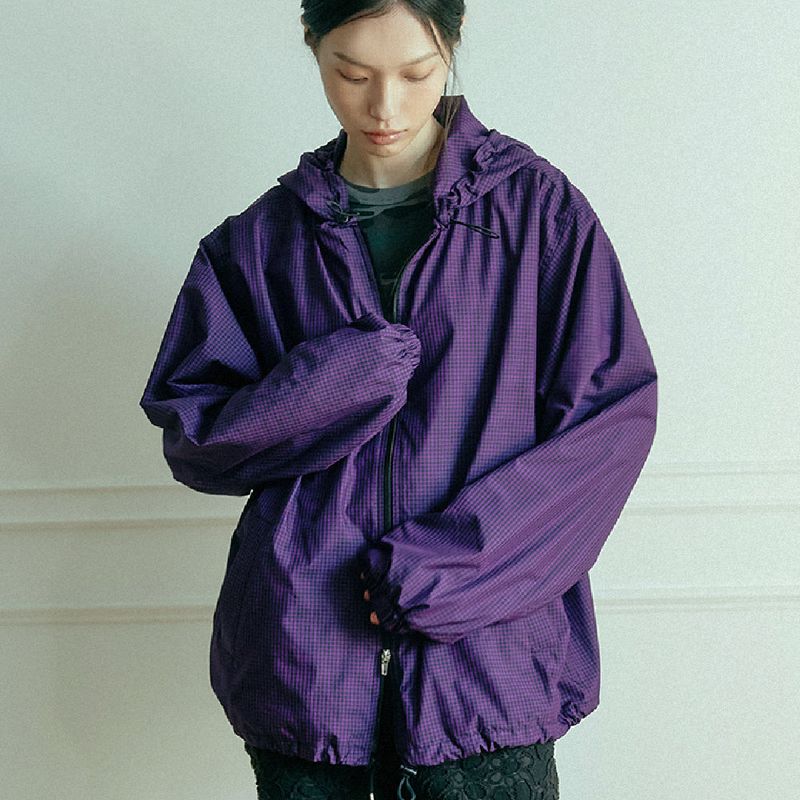 Check Hoodie WindBreaker (purple)