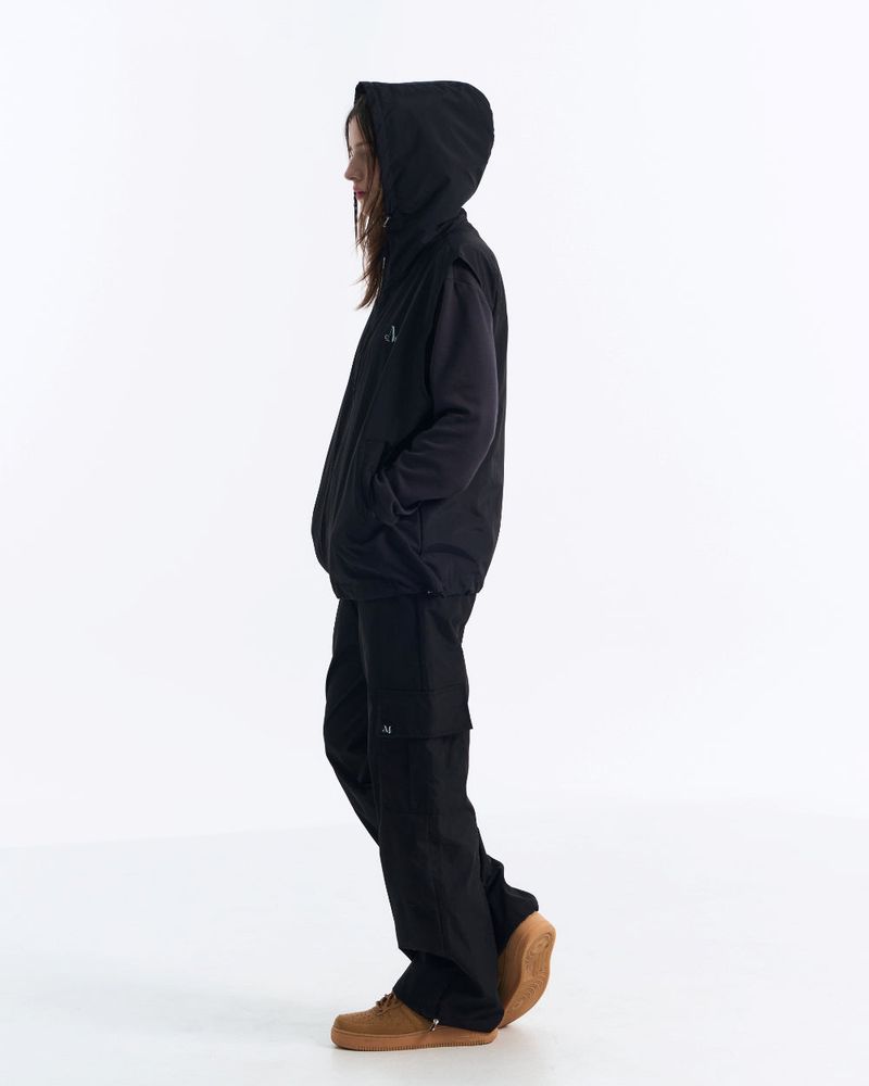TECH NYLON HOOD VEST (Black, Charcoal) 