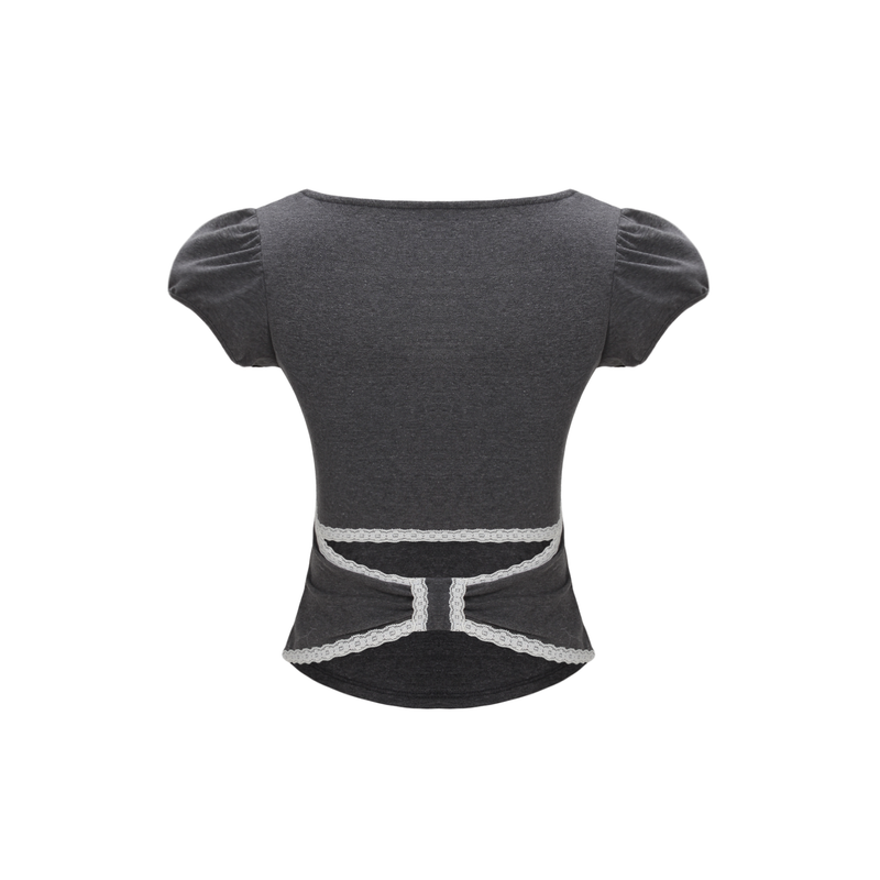 BACK RIBBON PUFF TEE [CHARCOAL]