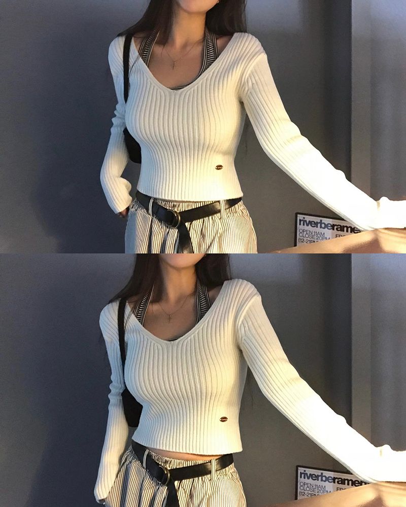 Yami Ribbed Deep V-Neck Knit