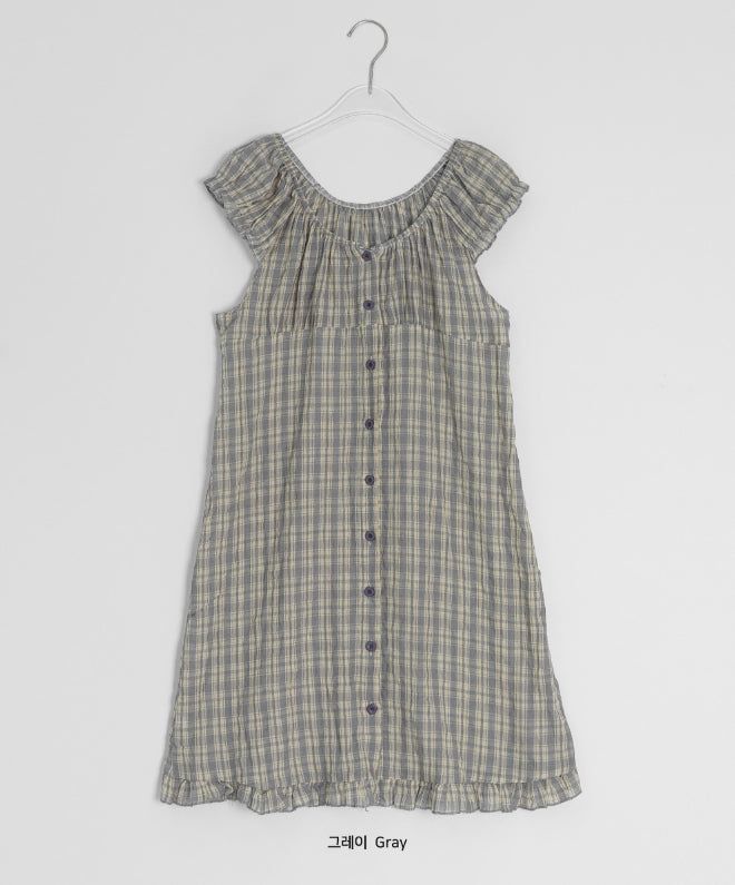 Use Check Puff Shirring Layered One Piece