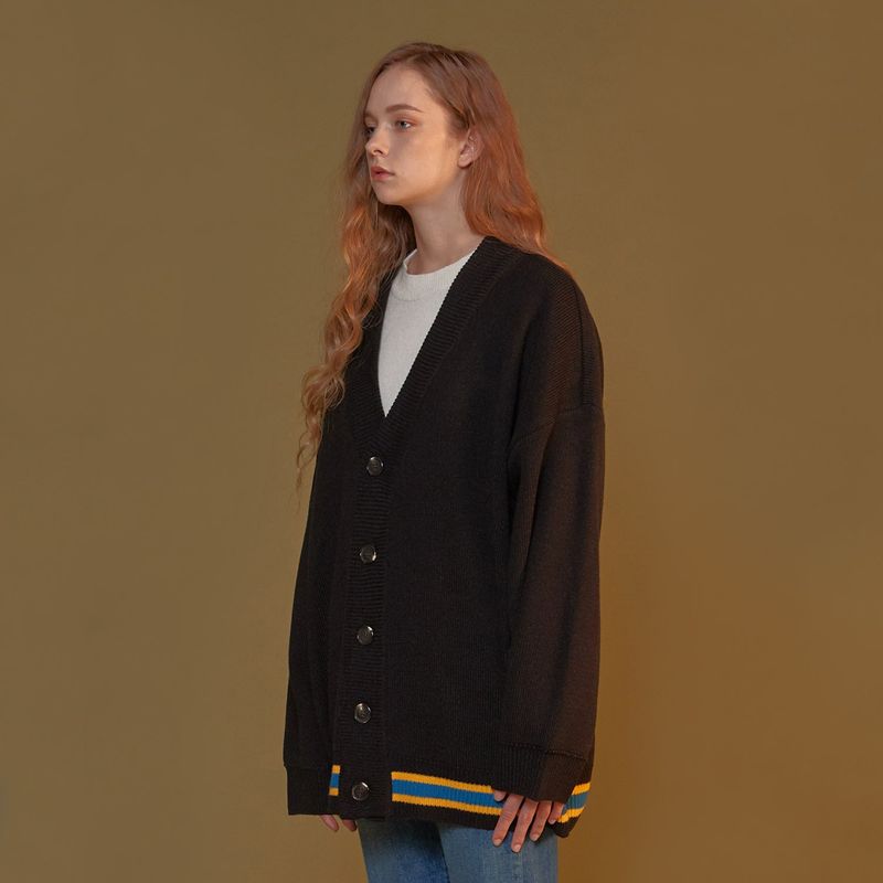 THREE LINES KNIT CARDIGAN_BLACK