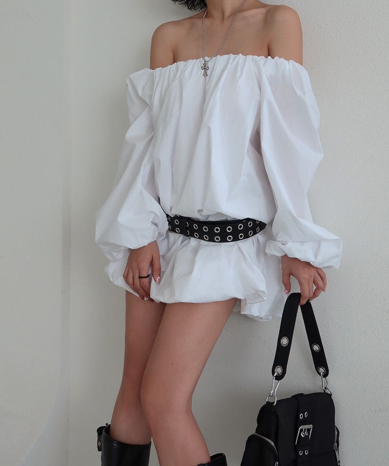 Pumpkin Balloon Off-Shoulder Long Blouse & Mini Dress