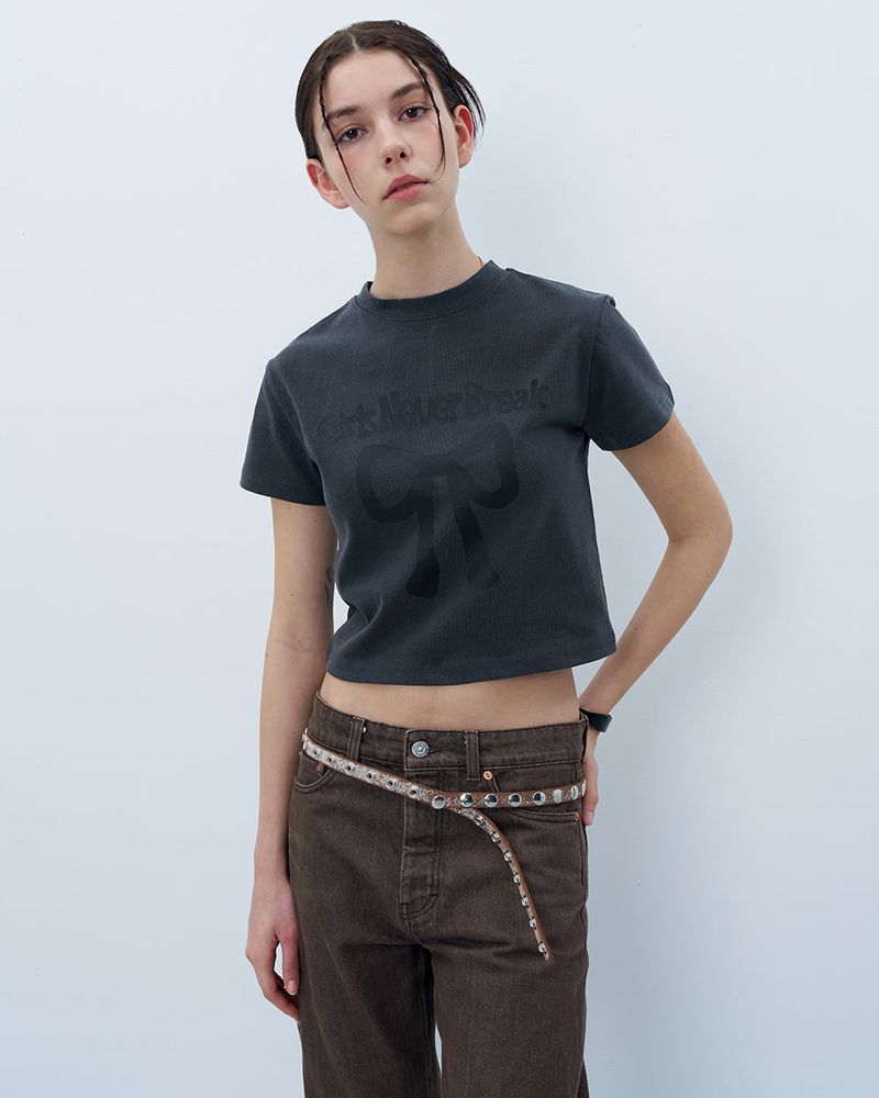 NEVER BREAK CROP TSHIRT-CHARCOAL