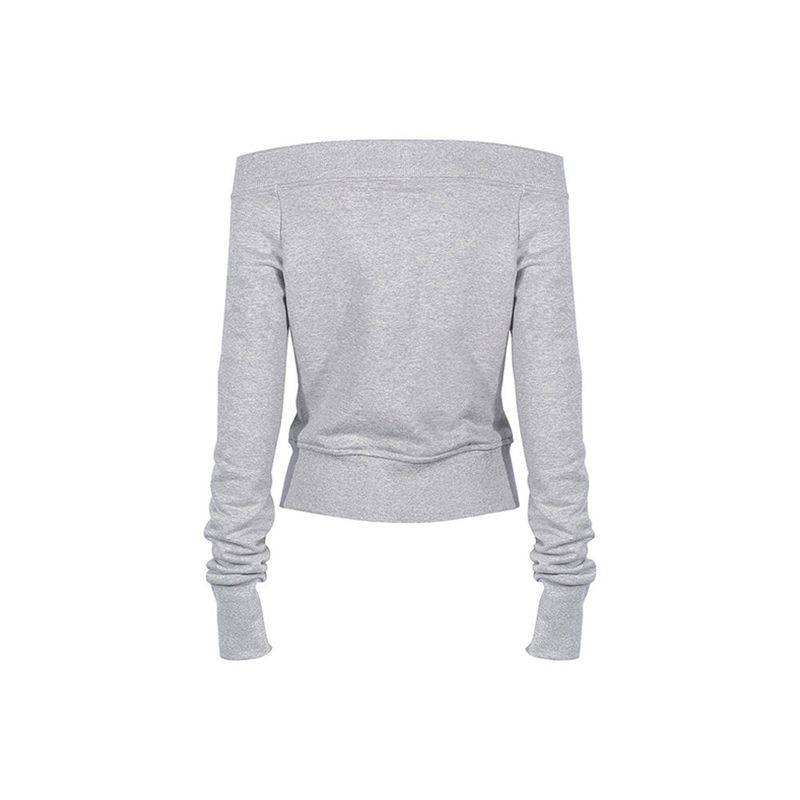 OFF-SHOULDER SLIM ZIP-UP_Melange Gray