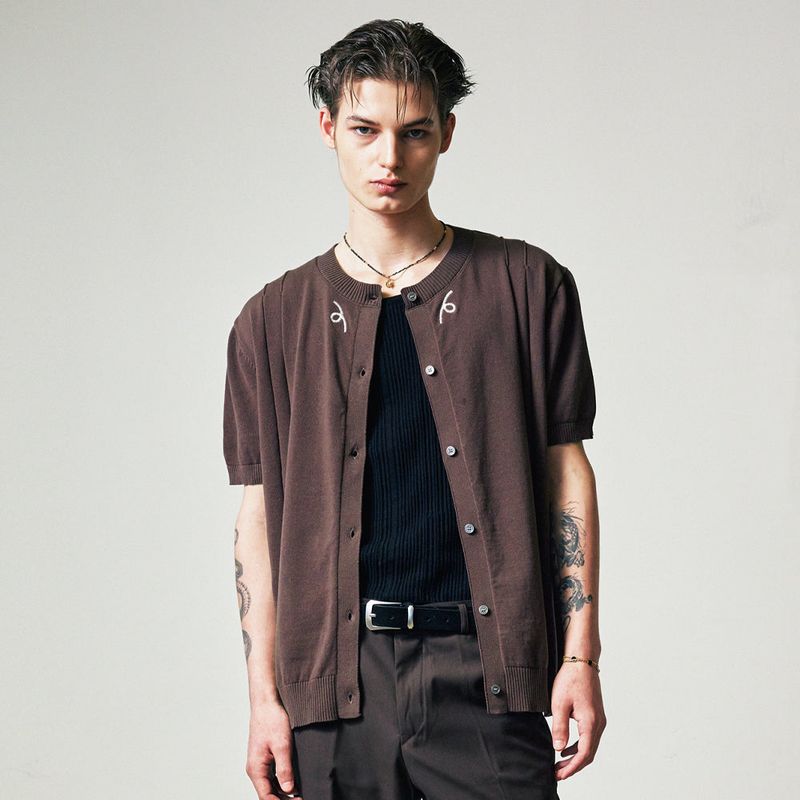 filigree half sleeve summer cardigan brown