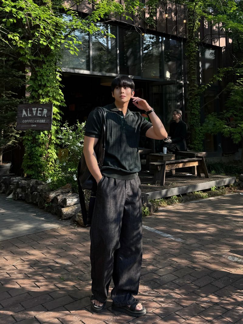 Texture collar knitwear short-sleeve