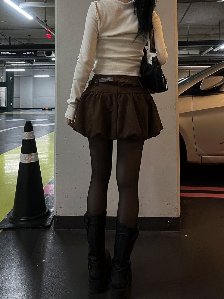 Suede Balloon Skirt Belt set