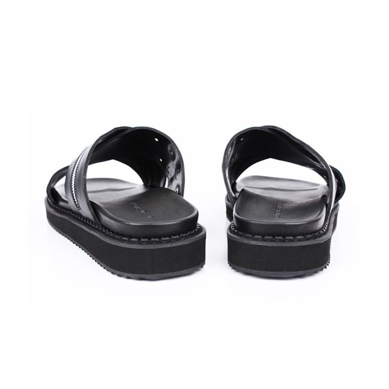 DAVID STONE ZIPPER X RING LEATHER CROSS SANDALS