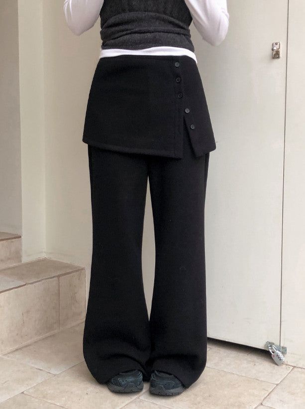 #Button Wrap Layered Skirt + Pants Set (2color)