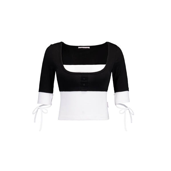 Forusring（フォーラスリング）の「LAYERED CAKE TEE [WHITE-BLACK]（Tops）」
