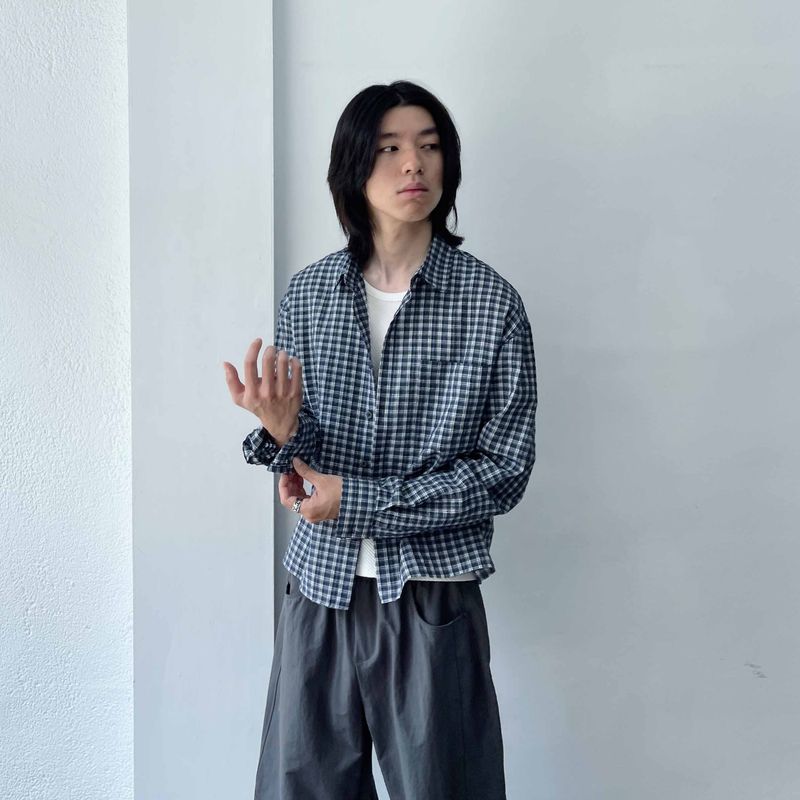 Retro Gradient Check Cropped Shirt