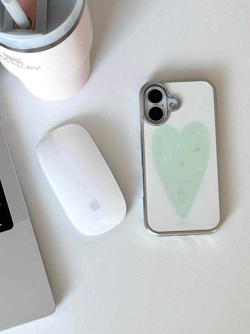[Magsafe] MINT HEART Silver Glass Bumper Case