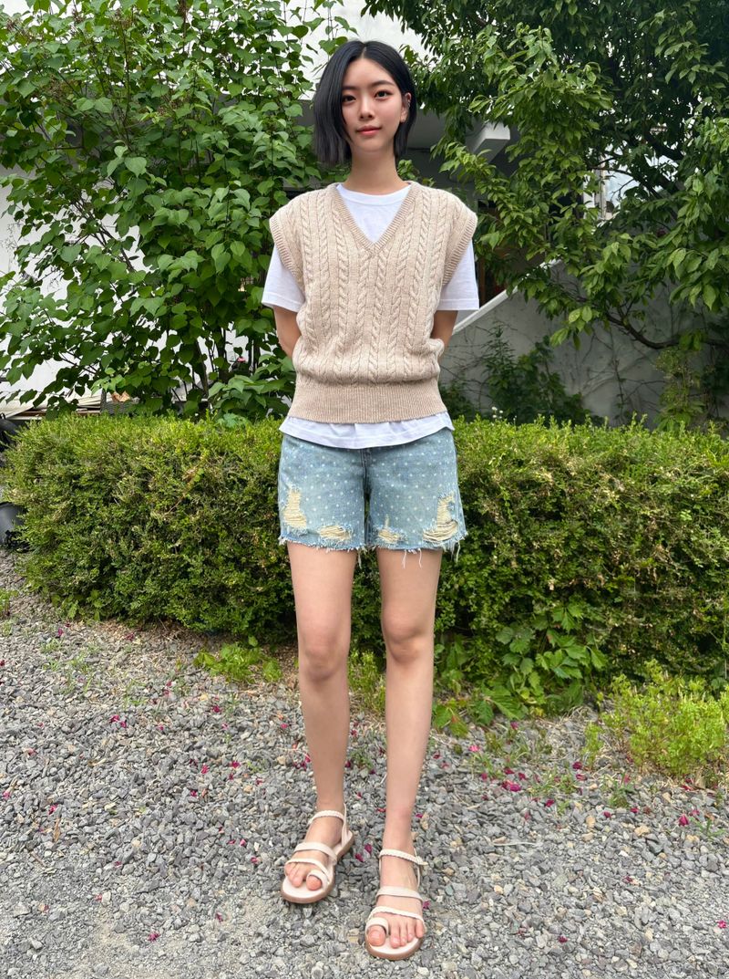 4 PART DESTROYED DOT DENIM PANTS code 21102