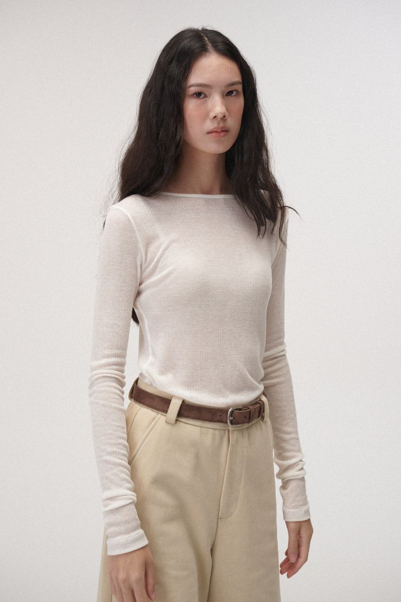 Wool boat neck T (Ivory)
