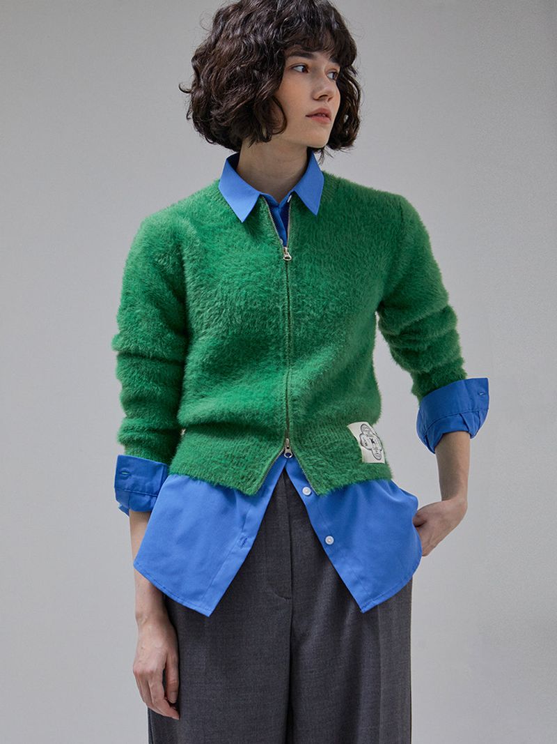 [LINE] Mohair Wool Blend Knit Zip-Up