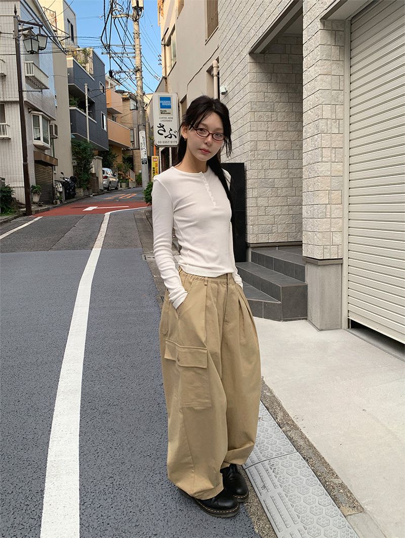BUTTON RIBBED LONG SLEEVE (4C)