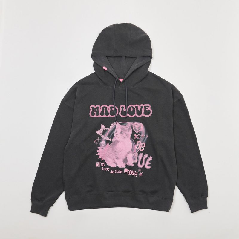MEOW PRINTING HOOD T CHARCOAL