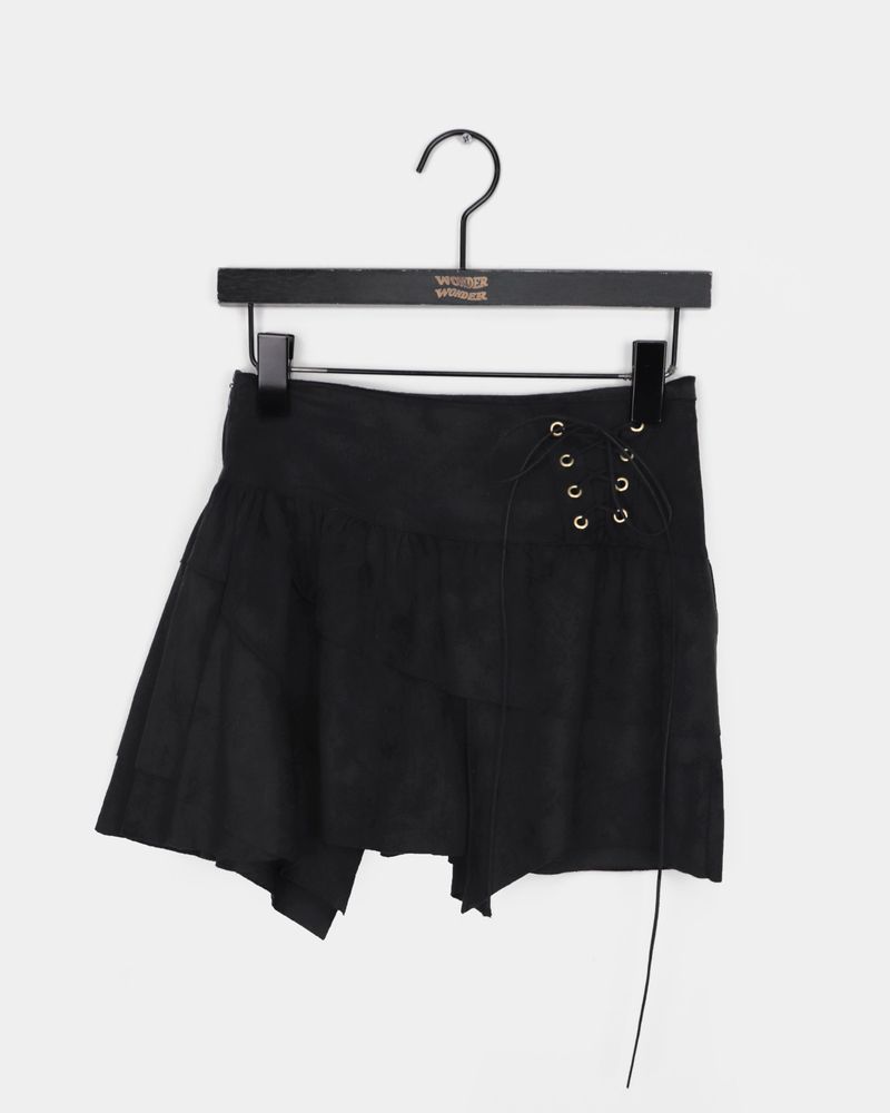 Pio Corset Asymmetric Suede Short Skirt