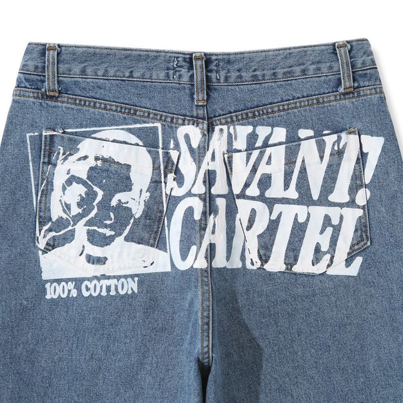 Cattle painting denim pants -2C