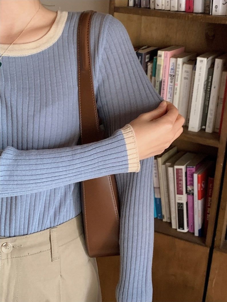 Slim Two Tone U-neck Rib Knit (6color)