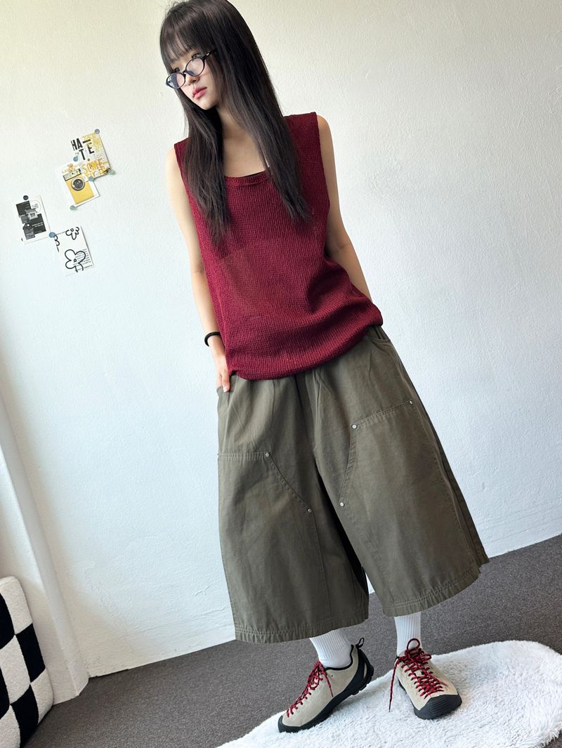 ダイ オーバーサイズ ルーズ メッシュ ロングライン ノースリーブトップ - 4カラー