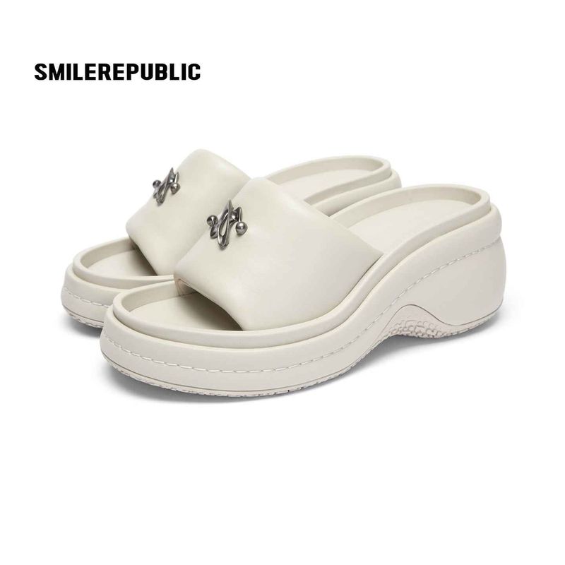 Off White Silver Tone 3D Logo Platform Wedge Slide Sandals, Open Toe