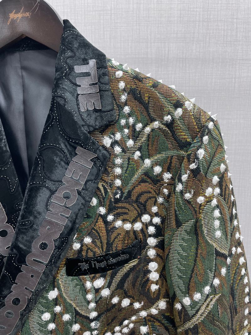 Bottle Green and White Pendant Pattern Suit