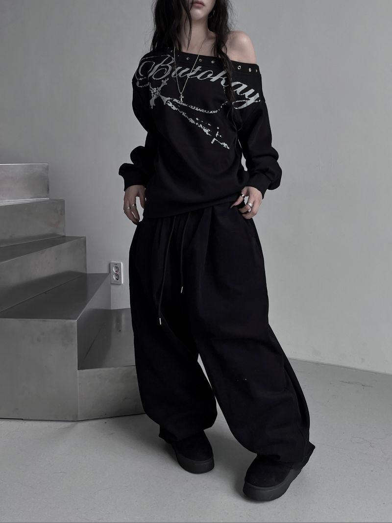 back rivet winter wide pants