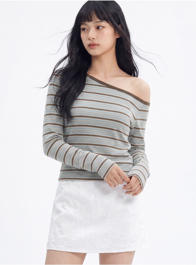 STRIPE OFF-SHOULDER TOP [MINT]