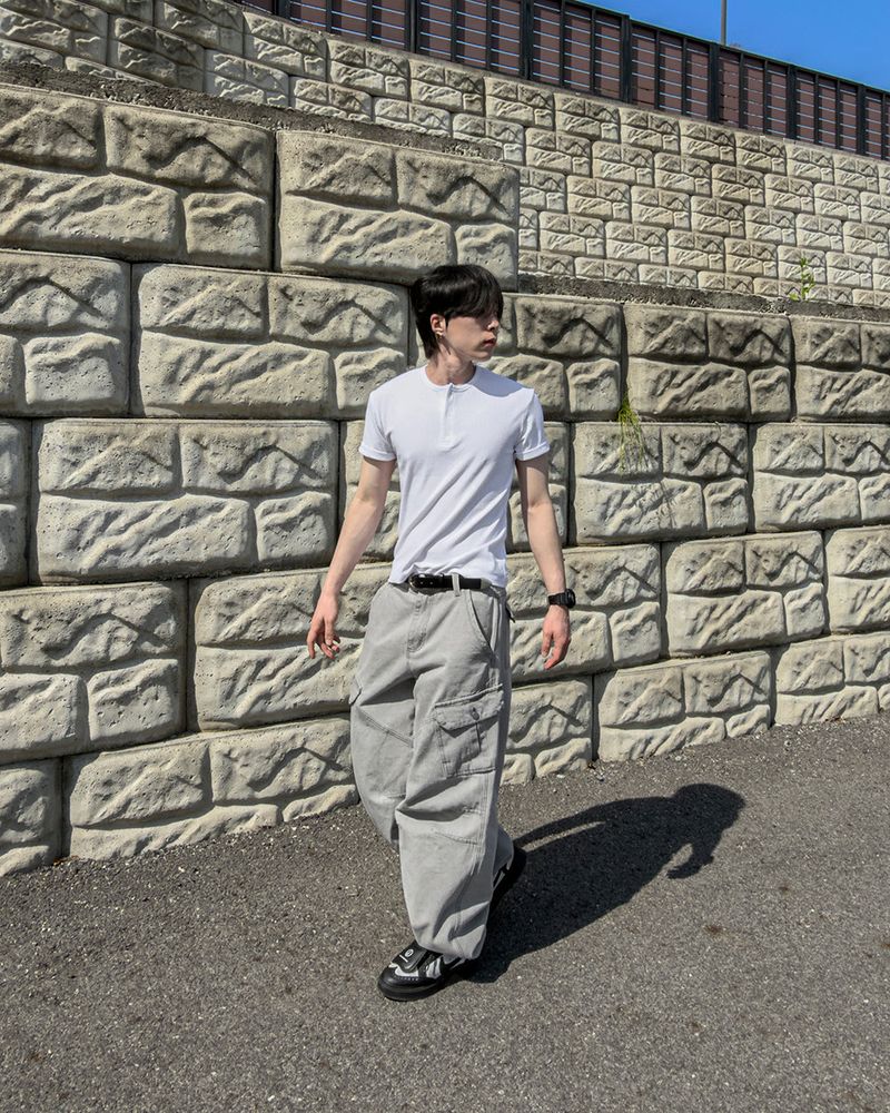 Bion Gray Wash Cargo Denim Pants