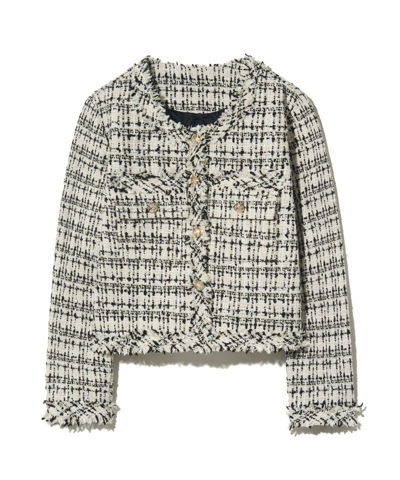 85-VIVAJ048 Multi-Color Crop Tweed Jacket Black